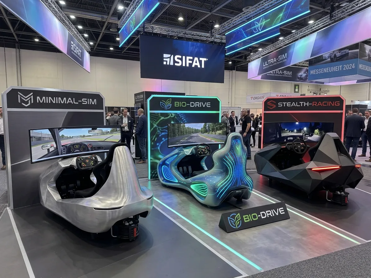 Simulator line-up at a trade show